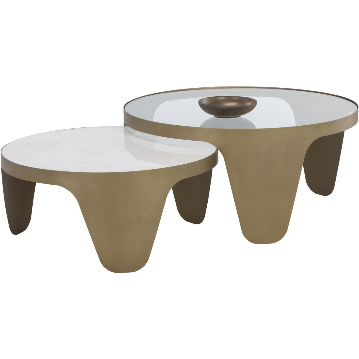 SUNPAN 110200 Mysaria 36 X 17.25 inch Clear / White / Antique Brass Nesting Coffee Tables, Set Of 2